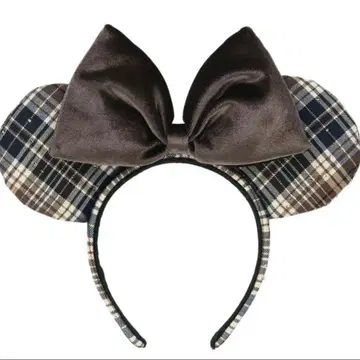 미니 체크 무늬 브라운 리본 머리띠