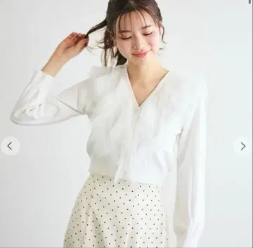 LILLIANCARAT 튤 프릴 니트 가디건 화이트