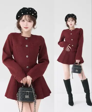 다리치 박스 플리츠 트위드 미니 원피스