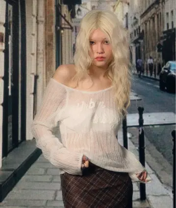 ACLENT 오픈워크 로고 루즈 니트