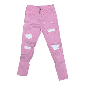 핑크 슬림핏 청바지 데미지 가공 사이즈 28