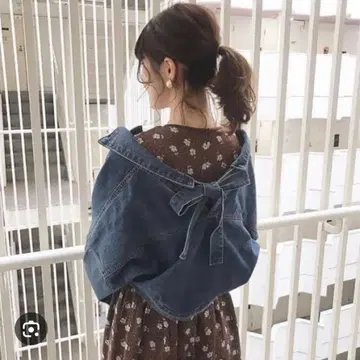 AnMILLE 백리본 데님 자켓 숏 택 포함 새상품