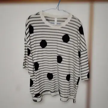 prit 스트라이프 도트 오부 소매 T셔츠