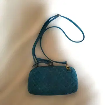 파란색 가죽 뜨개질 지갑 숄더백