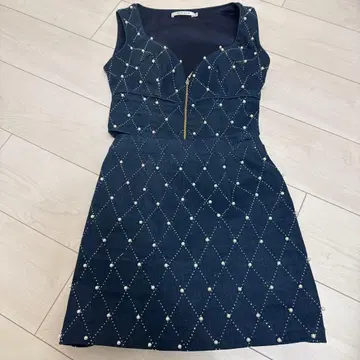 JEWELS 캬바쿠라걸 드레스 데님 펄