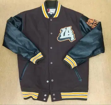 CONART 브라운 바시티 자켓 가죽 소매 B계 90s