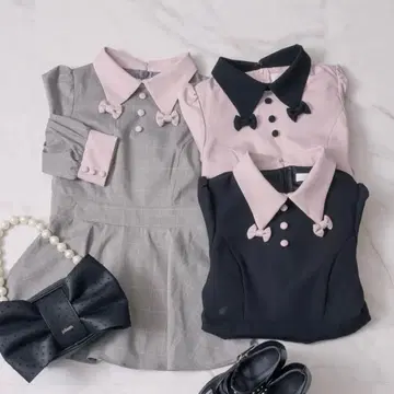 Pium 리본 칼라 셋업 핑크