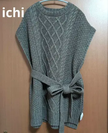 ICHI 이치 울 사이드 열림 니트 베스트 케이블 니트