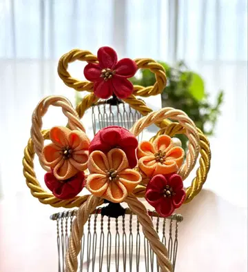 [ 2회 사용 ] 일본 의류 전통 머리 장식 - 3단 매화 머리 장식