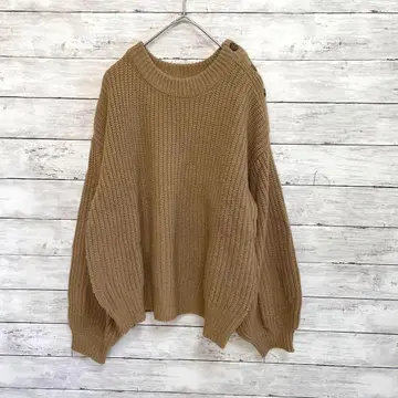 [ ] 니트 스웨터 (F) 어깨 버튼 브라운 귀여운