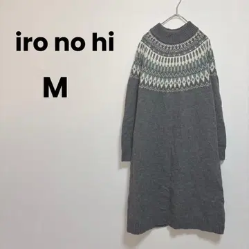 [이로노히] 니트 원피스 노르딕 무늬 하이넥 (M) 그레이