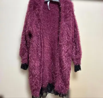 EATME 와인 레드 퍼 가디건