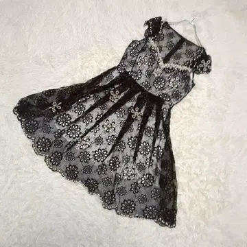 PREMIUM Andy 프렌치 슬리브 시어 드레스 꽃무늬 자수 펄 비쥬