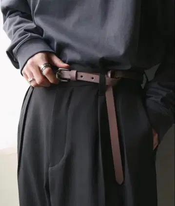 WYM LIDNM 가죽 내로우 벨트 다크 브라운