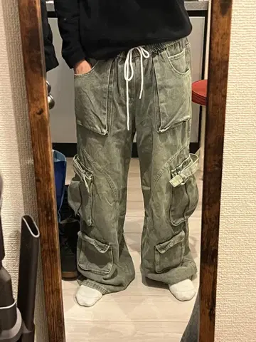 카고 데님 팬츠 y2k 와이드 팬츠 카고 팬츠 M 그레이