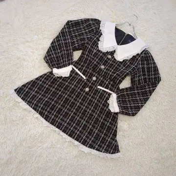 Swankiss 스완키스 미니 원피스 트위드 비쥬 긴팔 F