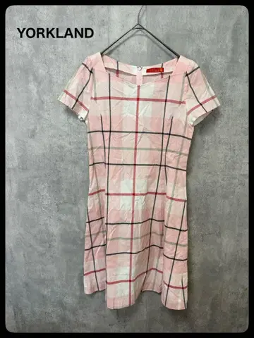 YORKLAND 반팔 무릎 기장 원피스 체크 무늬