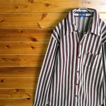 BEAMS 빔즈 긴팔 셔츠 M 스트라이프 화이트 레드 블랙 그린 캐주얼
