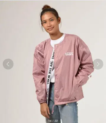 VANS 나일론 블루종 노카라 로고 핑크 M