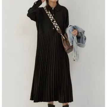 하프 버튼 플리츠 원피스 셔츠 원피스