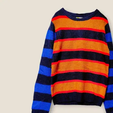 EPIC THREADS 보더 니트 스웨터 M 레트로 오렌지 블루