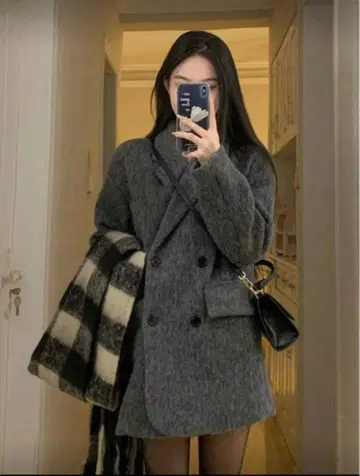 그레이 더블 브레스트 체스터 코트