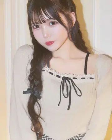 michellMacaron 리본 리브 니트탑 화이트/베이지