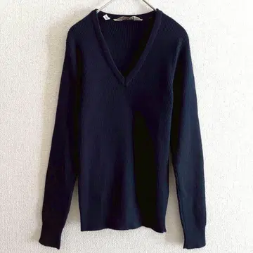 s0779 [라모드 로페 마드모아젤] V넥 리브 니트 스웨터 울 100%