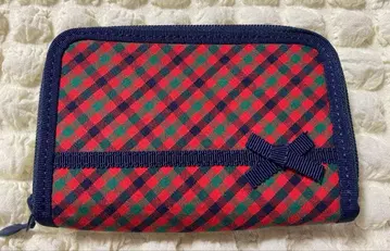 미사용 새상품 파밀리아 빨간색 체크 리본 카드 지갑