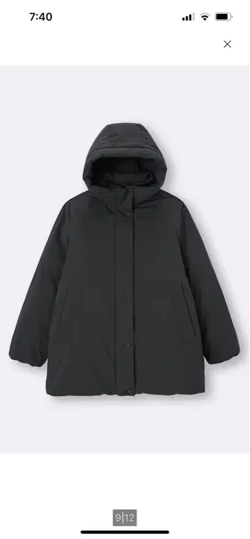 블랙 후드 부착 롱 코트