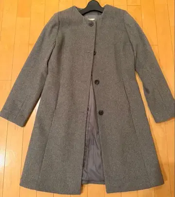 ROPE 그레이 롱 코트 노카라 코트