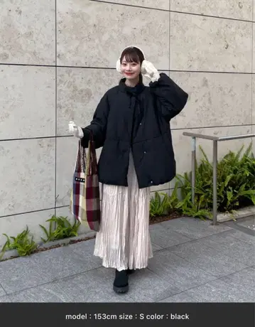 미사용 새상품 hinari 충전솜 리본 미들 코트 Black 익명 배송