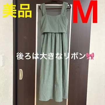 새상품급 그린 스웨이드풍 맥시 드레스 원피스 M 리본