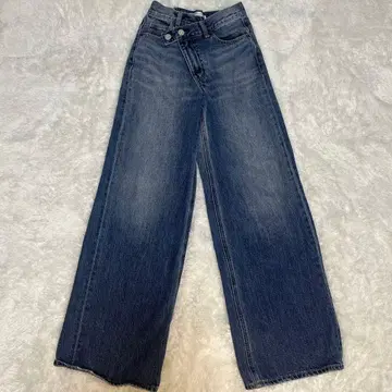 [ 새상품급 ] MOUSSY 마우지 크로스 허리 와이드 데님 블루 S