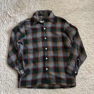 60S 옴브레 체크 레이온 셔츠 USA제 섀도우 옴브레 레이온