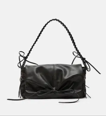 ZARA 블랙 가죽 핸드백 리본 숄더백