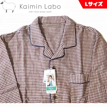 쾌면 라보 파자마 남성용 체크 무늬 L 일본제 수면 케어 더블 거즈