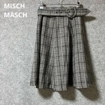 MISCH MASCH 그레이 계열 체크 플레어 스커트 벨트 포함