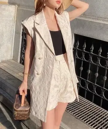 EIMY ISTOIRE 자카드 슬리브리스 자켓