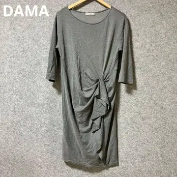 DAMA 그레이 7부 소매 무릎 기장 원피스 드레이프 디자인