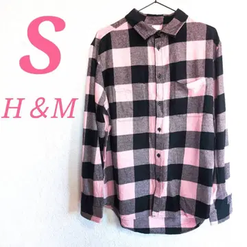 H&M 에이치앤엠 블랙 핑크 체크 셔츠 S 면 오버 사이즈