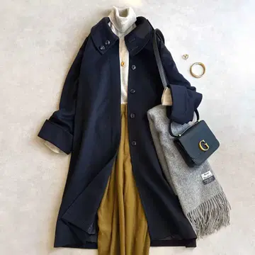 새상품급 레리안 Leilian/캐시미어 100% 롱 코트 네이비 넉넉한