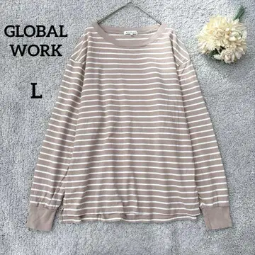 글로벌 워크 보더 긴팔 T셔츠 베이지 L 스테디셀러 볼륨 소매