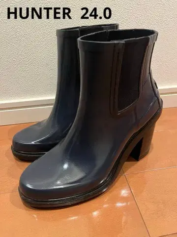 HUNTER 레인부츠 힐 네이비 사이드 고어 24.0
