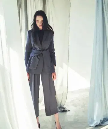 허리 리본 자켓 수트 셋업 그레이 포멀 대응