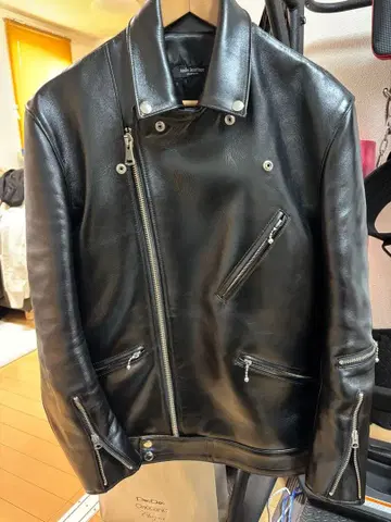 iade leather 블랙 더블 라이더 자켓