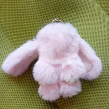 토끼형 퍼 키링 핑크