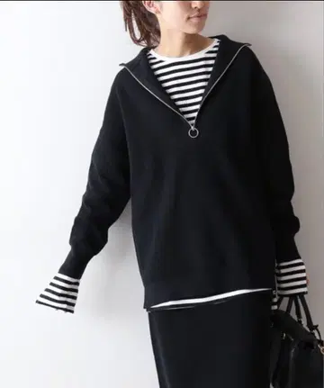 FRAMeWORK 코튼 탄력 하프 지퍼 풀오버 니트 스웨터