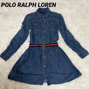 [ 새상품급 ] 폴로 랄프로렌 데님 원피스 벨트 골드 버튼 플레어 파랑