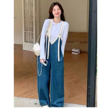 데님 살로펫 스트랩 포함 여성용 스타일리시 개성 3L 빅사이즈